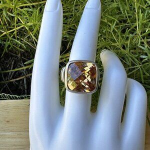 Vintage Ring 7.75 Orange Honey Topaz Radiant Gem Stamp 925 Sterling Silver 14.2g